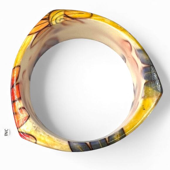 Vintage 70's Iris Sunflower Cold Enamel Bangle bracelet Cuff Daisy Bumblebee - Picture 7 of 7